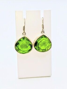 Faceted Peridot Gemstone Earrings in 925 Solid Sterling Silver (1.8")